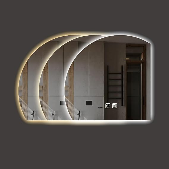 50 cm Semicircle Vanity Mirror with Led Lights, 60 cm Smart Led Bathroom Mirror, 70 cm HD Frameless Wall Mirror, 80 cm Dimmable Decorative Mirror,Touch 3 Colors Anti-fog