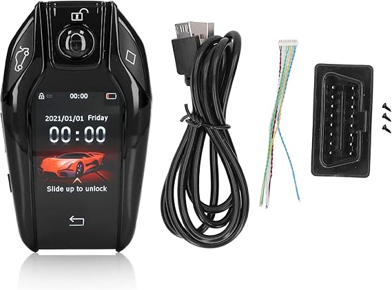 KIMISS Push Start Ignition Kit, Universal TK800 and LCD Smart Key Remote Keyless Entry for All Start Stop Engine Button (Black)