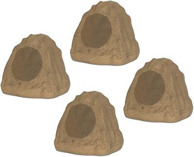 Theater Solutions 4R6S Outdoor Sandstone 6.5 Rock 4 Speaker Set for Deck Pool Spa Yard Garden