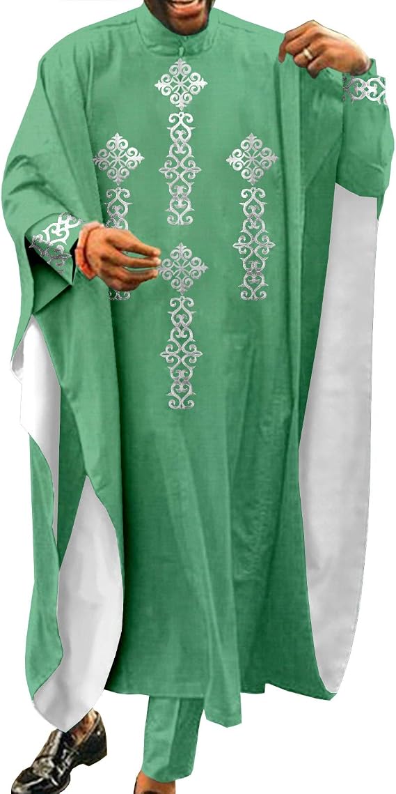 African Clothes for Men Embroidery Agbada Robe Dashiki Shirts Ankara Pants 3 Piece Set Wedding Evening Outfits
