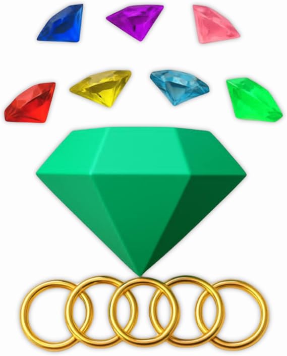 LLCraft Chaos Emeralds and Master Emerald 3D Printed Playset - Includes 5 Rings, 7 Small Emeralds, and 1 Large Master Emerald for Imaginative Play and Adventures