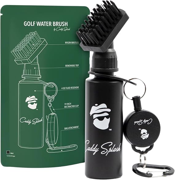 Caddy Splash Golf Club Groove Brush Cleaner with Water, Retractable Clip | Squeeze Bottle Golf Brush with Nylon Bristles, Heavy Duty Clip, Holds 4 oz, Cleans Clubs & Grooves, Golf Gifts for Men
