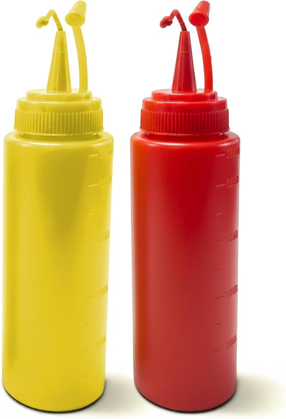 Vaulted Skulls & Co Fake Ketchup & Mustard Bottle | Novelty Squirting Condiment Containers | Trick & Prank Squirt Bottles | Hot Dog Costume Accessorie