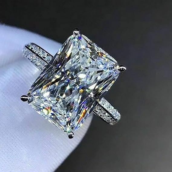 925 Sterling Silver Fashion Large Rectangle Diamond Women'S Ring Aaa Three Dimensional Cutting Super Shiny Zircon Ring Dinner Party Engagement Wedding Jewelry (T1/2)