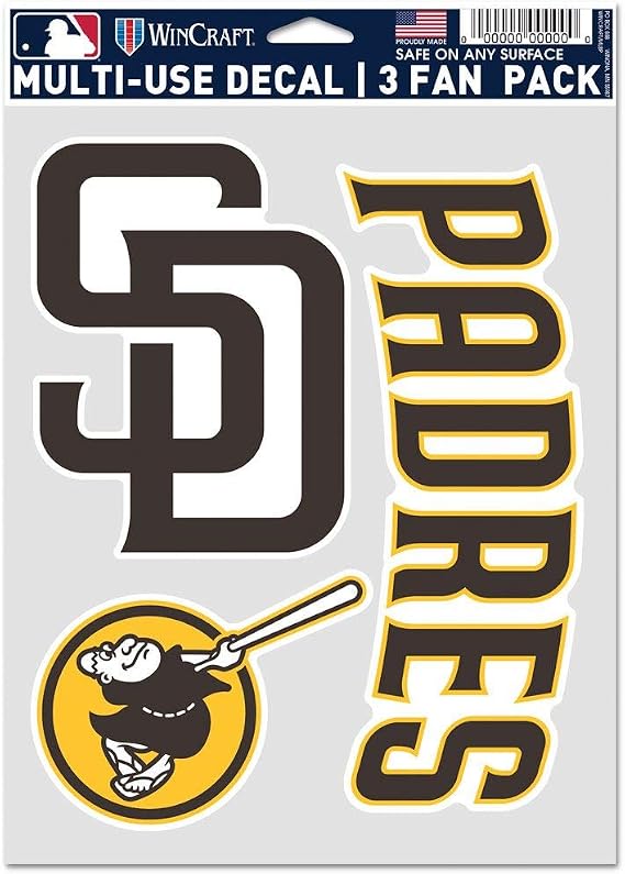 MLB San Diego Padres Decal Multi Use Fan 3 Pack, Team Colors, One Size