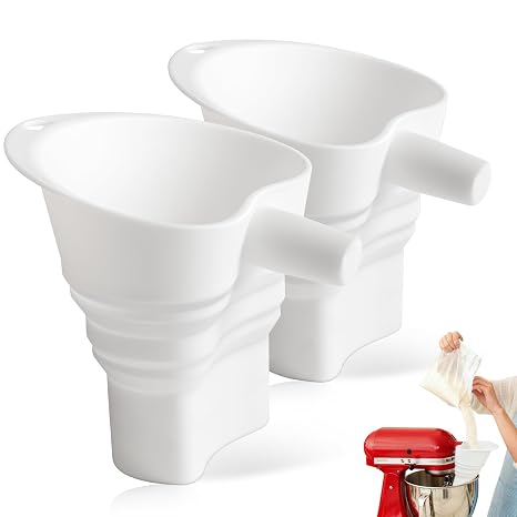 2 PCS Flour Funnel for Kitchen Aid Mixer - Stand Mixer Attachment Accessory Compatible with (KSM150) 4.5-7 Qt Tilt-Head Mixers,Easy Pour Anti-Splash Baking Tool,for Egg Liquid and Both Flour White
