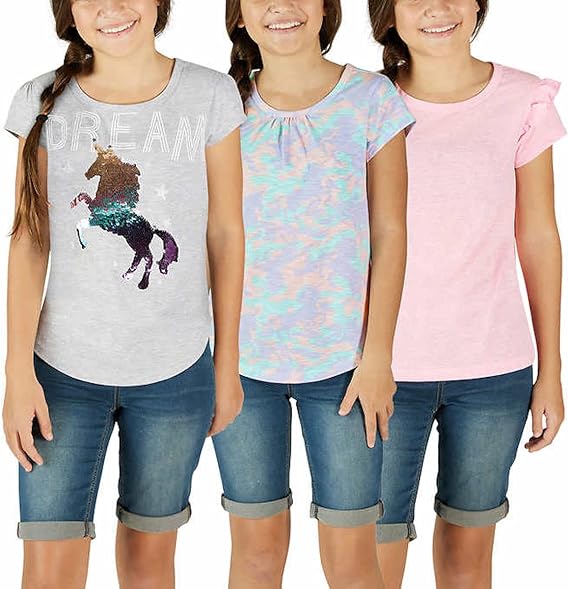VIGOSS Little Girl's 3 Pack Super Soft Lightweight Short Sleeve T-Shirts