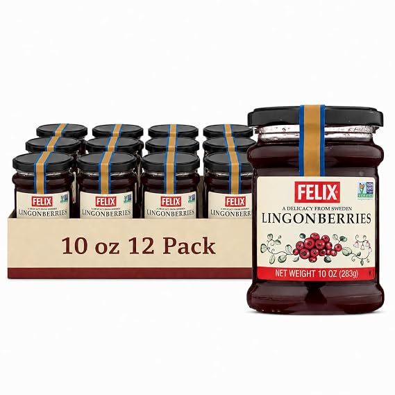 Felix Wild Lingonberry Jam, Swedish Preserve, Non-GMO, 10oz (Pack of 12)