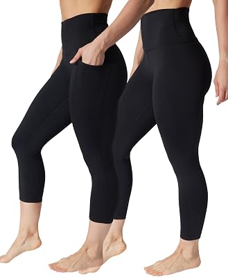 90 Degree By Reflex 2 Pack Capri One Pocket One Basic High Waisted Workout Legging