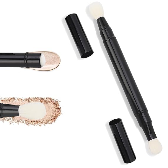 TARSHYRY Professional Double Head Eyeshadow Brushes Cosmetic Tool, Retractable Portable Double Ended Eye Makeup Brush for Outdoor Travel (Black)