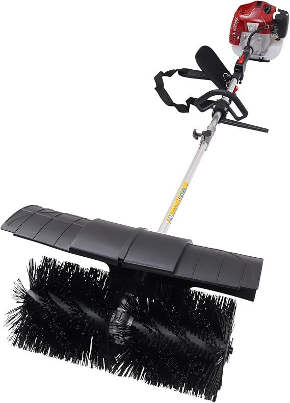 52cc Power Broom for Artificial Turf,2.3HP Handheld Grass Brush Sweeper with with Blower,2-Stroke Gas Snow Broom for Driveway,Lawn,Turf,Artificial Grass,Farms,Streets Cleaning