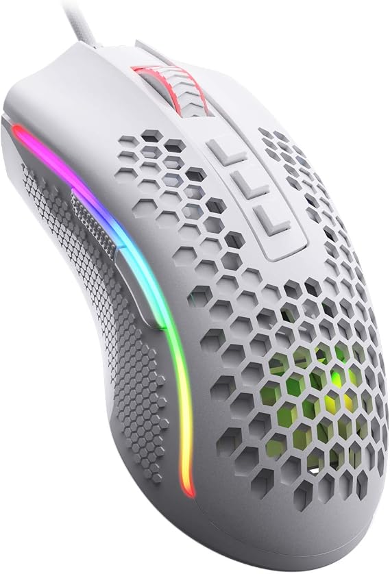 Redragon M808 Storm Lightweight RGB Gaming Mouse with 85g Ultra Light Shell - 12,400 DPI Optical Sensor - 7 Programmable Buttons - Precise Registration - Super Light Cable - White