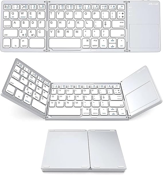 Wireless BT Keyboard - Folding, Touchpad, Portable Ultra Thin - Windows/Android/iOS Compatible - Silver