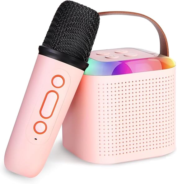 Aveek Mini Karaoke Machine for Kids,Portable Bluetooth Speaker with Wireless Microphone for Kids,Gifts for Girls and Boys - 1 Pack Pink