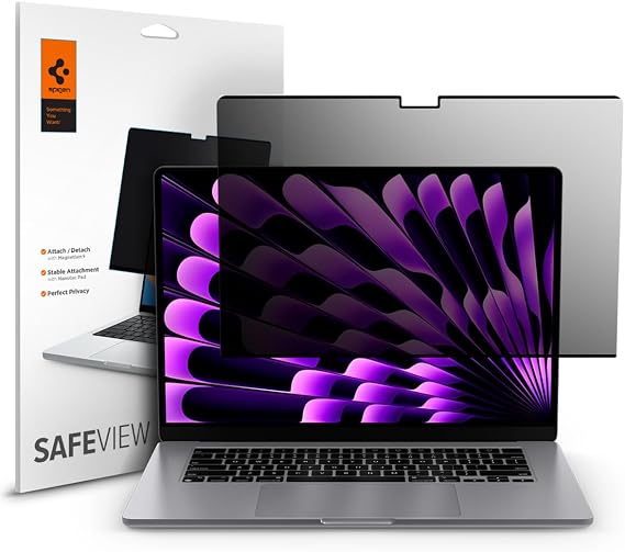 Spigen MacBook Air 15" (M5/M4/M3/M2) ile Uyumlu Cam Ekran Koruyucu Safe View Privacy Hayalet - AFL06951 (Spigen TR Garantili)
