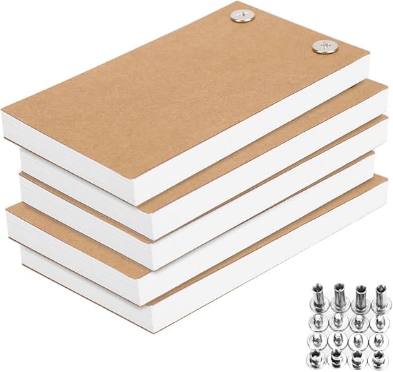 5 Pack Flip Book Kit, 300 Sheets (600 Pages) 115 * 65 * 10mm Blank Flipbooks Animation Paper Mini Sketch Drawing Pad with Holes on the Side and Screws Comic Book Making for Students Artists Beginners