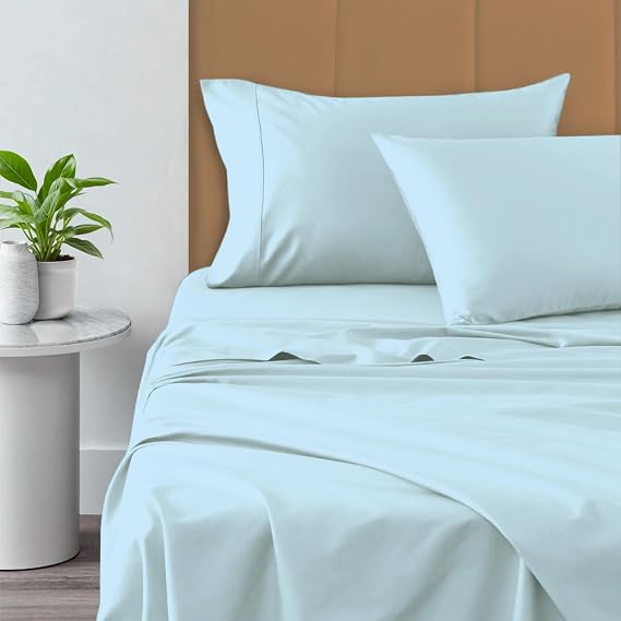 Pizuna 100% Cotton King with Four Cases Sheets 800 Thread Count Baby Blue