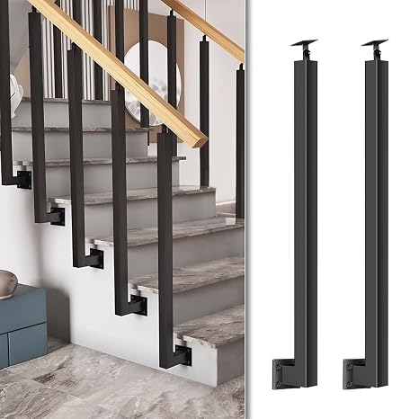 34/36/38/40/42in Side Mount Stair Railing Posts, Indoor Outdoor 270Adjustable Metal Baluster Post, Staircase Balusters with Screws Kit for Deck, Balcony and Porch