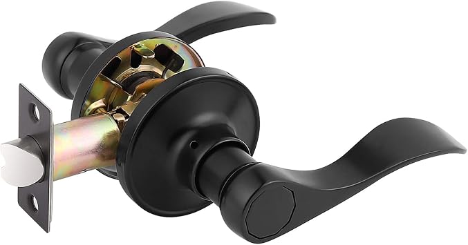 Gobrico 1 Pack Matte Black Passage Interior Door Lever Handles, Wave/Drop Style No Locking Reversible Door Knobs for Hallway Closet
