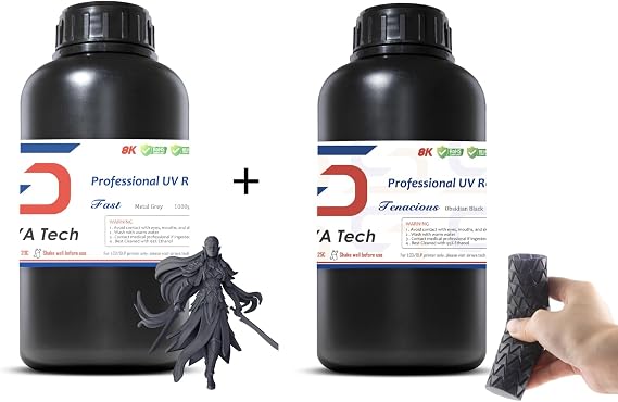 Siraya Tech Fast Metal Grey ABS-Like 1kg and Tenacious Obsidian Black Flexible 1kg 3D Printer Resin - Ultimate Mix for Enhanced Impact Resistance & Durability, Superior Print Quality for LCD/DLP, 2kg