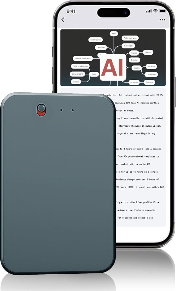 NoteAI Smart AI Voice Recorder - 112-Language Real-Time Transcription & Translation, Tri-Mode Noise Cancellation, 15H Battery, 64GB/32GB, AI Summary for Meetings & Interviews
