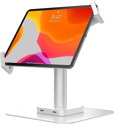 iPad Desk Mount - CTA Tablet Desk Mount w 2 Port USB Hub - Universal Holder for iPad 8 Gen 10.2-Inch, iPad Pro, Galaxy Tab A 9.7-Inch, Galaxy Tab S3 9.7-Inch & 7-14 Tablets White PAD-USBUHW