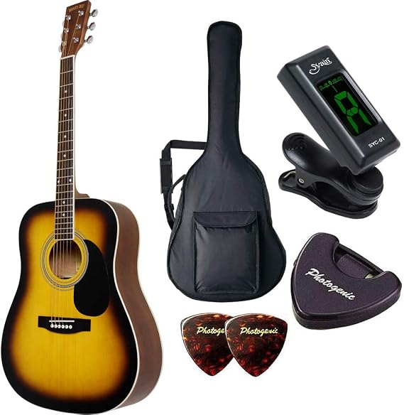 HONEY BEE Acoustic Guitar WF-15M, Folk Guitar Type, Beginner’s, Tuner and Pick Set