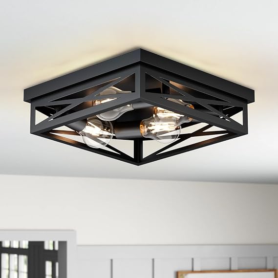 LVWIT Light Fittings Ceilings,Retro Spot Ceiling Lamp,4 Way Black Ceiling Lights Living Room with E27 Flush Mount Ceiling Light,Kitchen Lights Ceiling,Rustic Ceiling Lights for Hallway (NO Bulb)