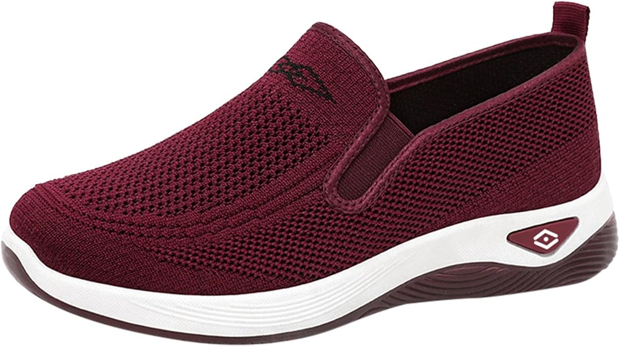 Women's Orthopedic Slip-On Sneakers Breathable Woven Diabetic Shoes with Arch Support Soft Cushion Hands-Free Design for Walking Comfort