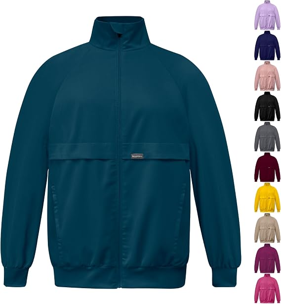 VIAOLI Scrub Jackets for Women Long Sleeve Zip Front Coat Side Pocket Soft Stretch Nurse Jacket Lapel Track Jacket