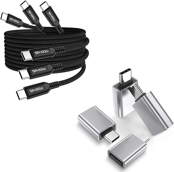Elebase 4 Pack USB C to USB Adapter and 3 Pack USB C to Type C 100W Cable 3.3/6.6/10FT for iPhone 17 16 15,MacBook Air,Mac,iPad,Samsung Galaxy S24 S23 S22,Surface Go