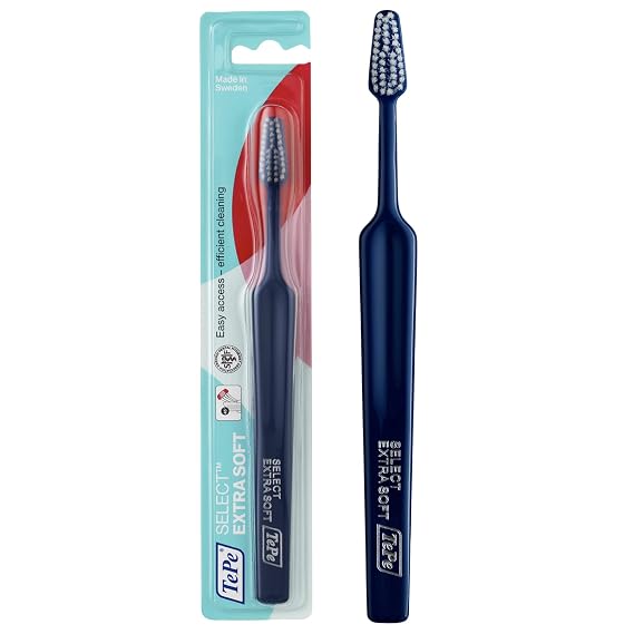 TePe Select Extra Soft Toothbrush, Adult Extra Soft-Bristle Toothbrush with Tapered Head and Angled Neck, Pack of 1