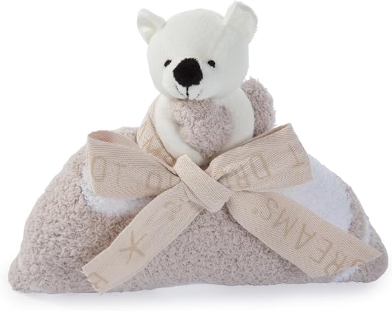 Barefoot Dreams CozyChic Dream Mini Blanket with Buddie Bear Plush Toy, Toddler Ultra Soft Cozy Blanket, Lightweight Comfort Companion, Gifts for Girls & Boys, Machine Washable, 16" x 16", Stone/White