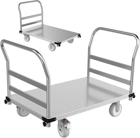 3000LBS Heavy Duty Platform Truck Cart Dolly | 44"x28" 2mm Steel Deck & Reinforced Chassis | 6" TPR Swivel Wheels | Industrial Flatbed Cart for Warehouse, Factory, Logistics
