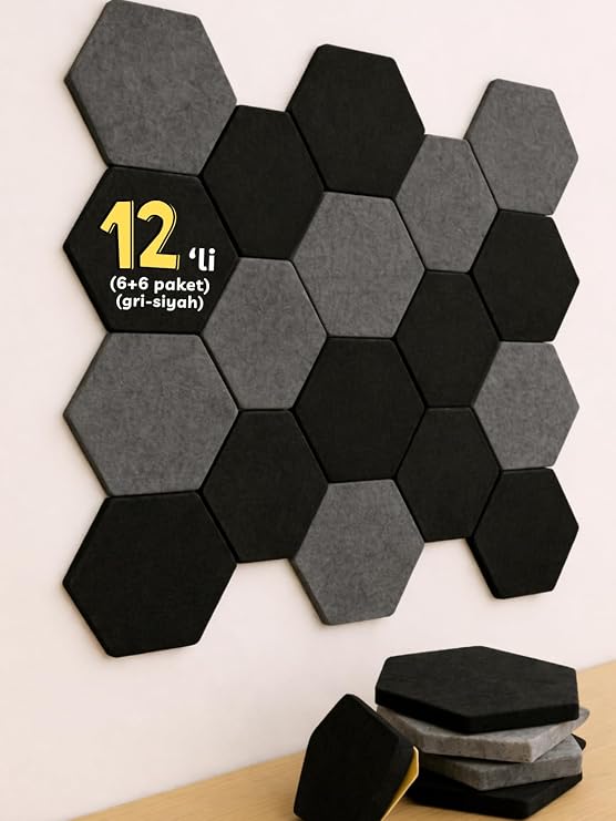 Beylini 12'li Akustik Panel Keçe Kendinden Yapışkanlı Duvar Kaplama Ses ve Isı Yalıtım Duvar Kaplama 10 mm Kalınlık 26x30 CM (Karışık)