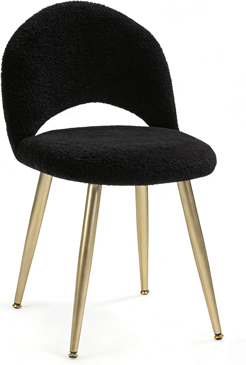 2BYF バニティチェア 調節可能な背もたれ付き Boucle Upholstery アームレス メイクアップスツール ブラックシェルパ バニティスツール ゴールドメタル脚付き 寝室 リビングルーム キッチン ダイニングルーム用 ゴールドとブラック
