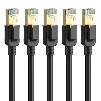 Cat 8 Ethernet Cable 3 ft-5Pack,RJ45 40Gbps 2000Mhz Patch Cord, Indoor&Outdoor High Speed Network Cable, 26AWG Heavy Duty Direct Burial Shielded SFTP Lan Wire, in Wall&Weatherproof for Router Black