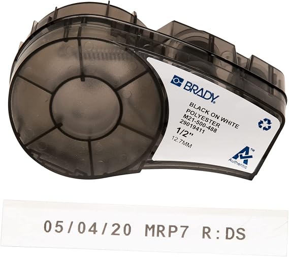 Brady Authentic (M21-500-488) Solvent-Resistant Lab Label for Lab, Barcode and Printed Circuit Board Labeling, Black on White- For M210, M210-LAB, M211, BMP21-PLUS and BMP21-LAB Printers, .5" W, 21' L