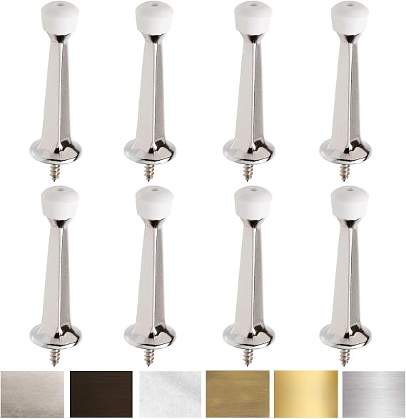 Liberty Premium Door Stoppers Metal Solid Rigid Door Stop Brushed 3" (Chrome, 8 Pack)