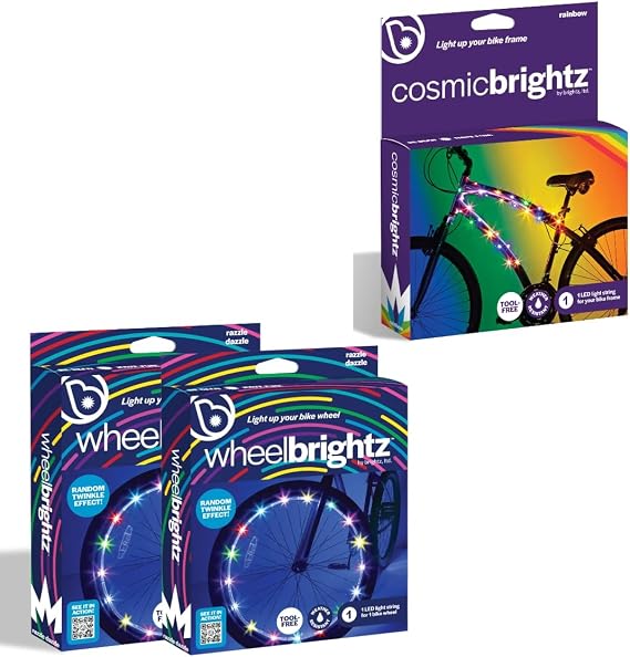 Brightz LED Bike Lights Bundle Includes WheelBrightz LED Bike Wheel Lights, 2-Pack, and CosmicBrightz LED Frame Rope Light Vibrant, Easy to Install, Weather-Resistant, Perfect for Kids & Adults