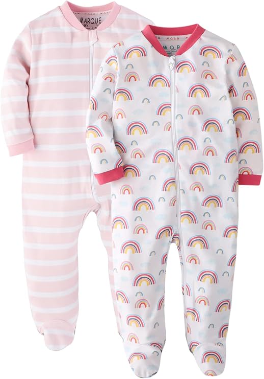 Marquebaby Baby Boys Girls One-Piece Footies Organic Cotton Jumpsuit Zip Front Romper