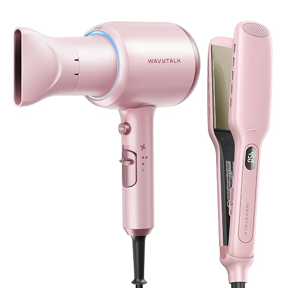 Wavytalk Blown Away onic Hair Dryer Pink, 1.7 Inch Wet to Straight Flat Iron