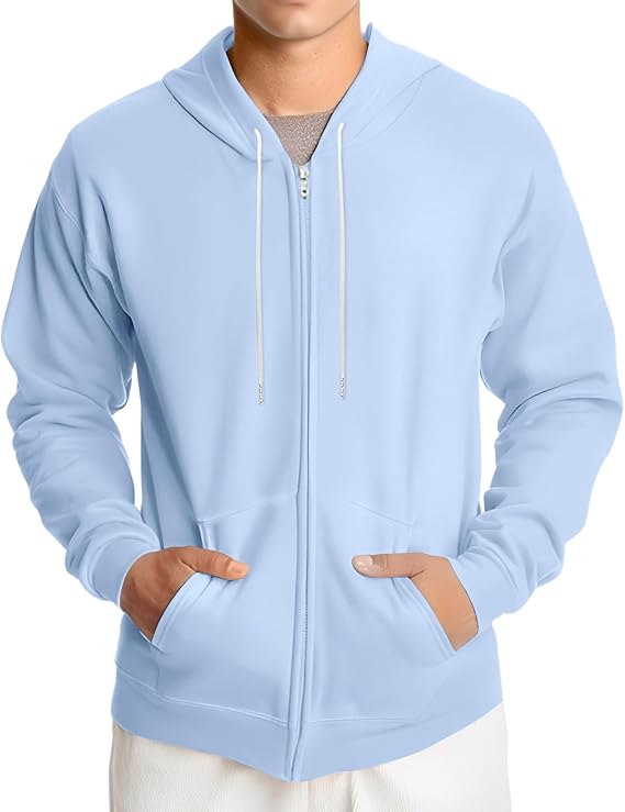 Men's Zip Up Hoodie Trendy Long Sleeve Slim Fit Sweatshirt Drawstring Gym Athletic Hooded Jacket with Pocket