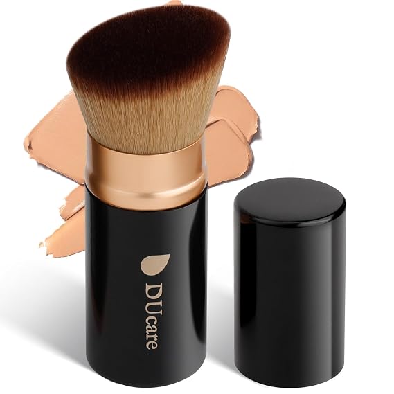 DUcare Retractable Makeup Brush for Foundation Liquid, Self Tanner Brush Cream and Bronzer Kabuki Face Makeup Travel Brushes With Aluminum Handle