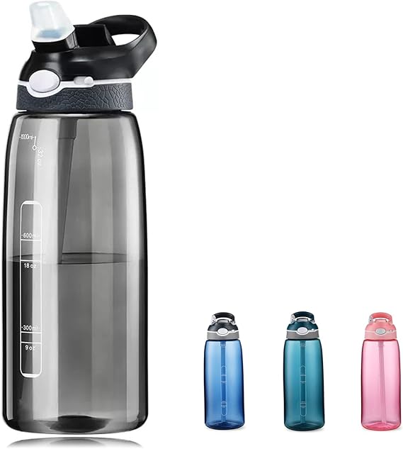 DEARART 32oz Black Water Bottle With Straw BPA FREE And Hidden Cup Mouth, Water Bottles Has Handle Suit Sports Basketball Gym Walking Traveling Office etc.