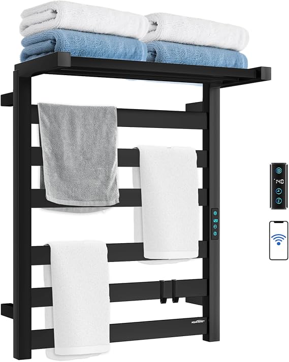 Towel Warmer Rack with WiFi, 6 Bars Large Heated Towel Racks, Black