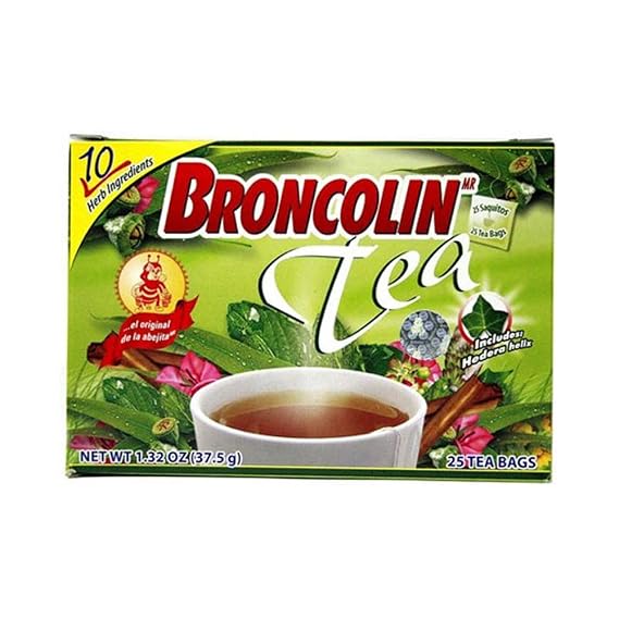 Broncolin Herbal Tea. Flu Relief. 25 Bags. 1.32 oz, Green