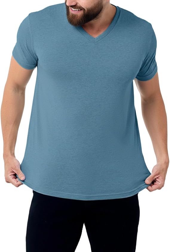 Men's V-Neck T-Shirt Fitted Short Sleeve Soft Cotton Vneck Tees S-2XL