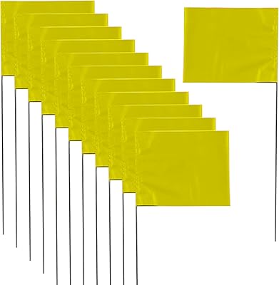 Marking 50 Pack Yard Flags - 12 x 2.5 x 3.5 Inch Landscape Flags for Lawn, Survey, Sprinkler, Irrigation Yellow