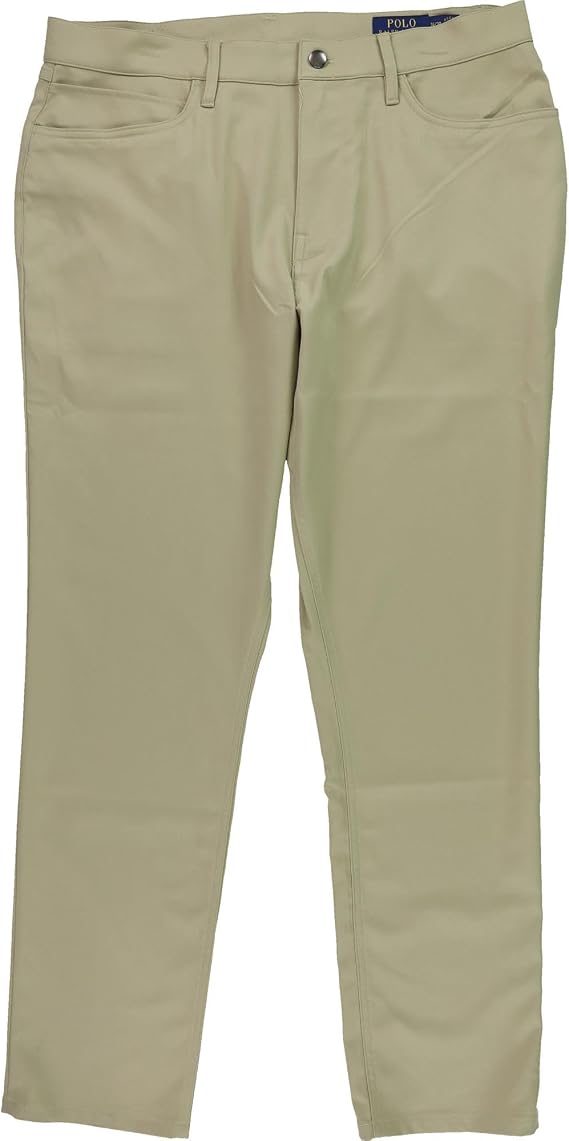 Ralph Lauren Mens Performance Stretch Straight Leg Relaxed Chino Casual Pants, Beige, 40W x 30L